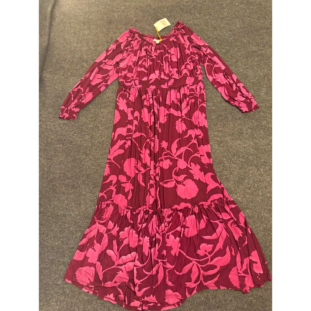 Knox Rose Floral Midi Dress Chiffon Burgundy Pink Off Shoulder Balloon XL